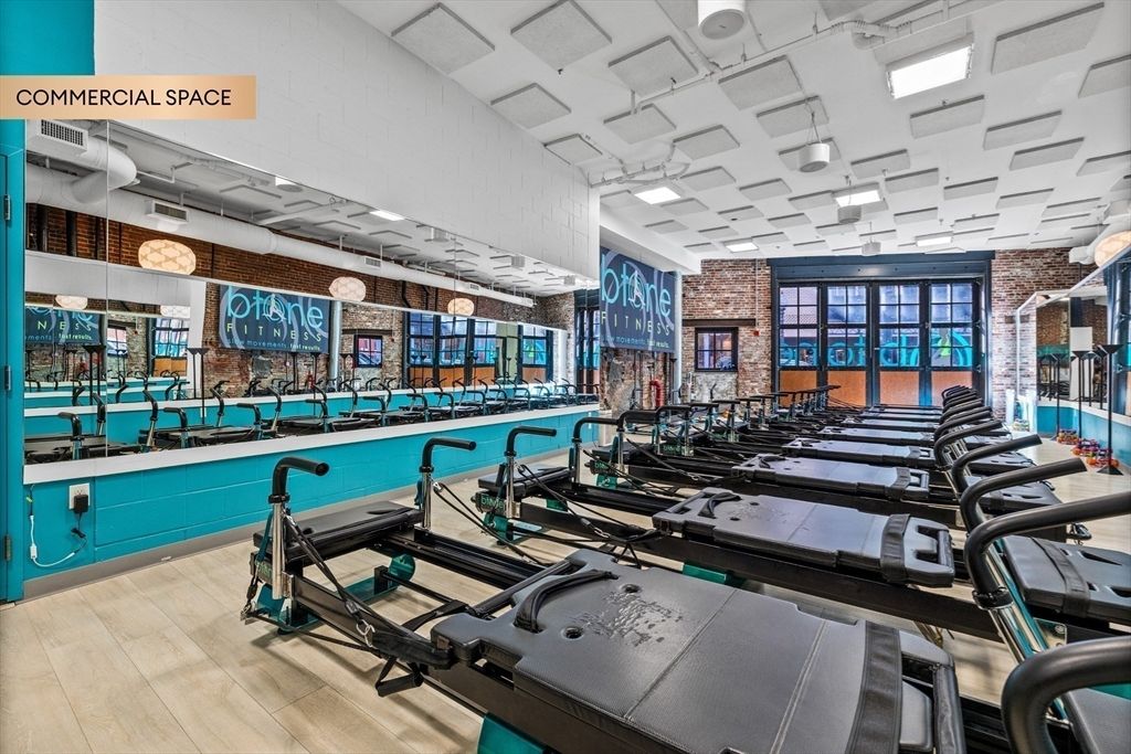 Fitness Equipment, Interior, Stone Walls, Wood Texture Flooring