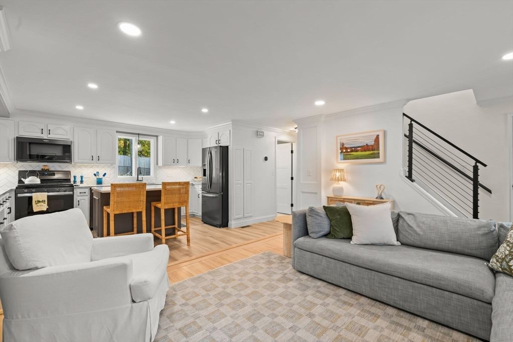 Interior, Kitchen, Living room, Recessed Lighting, Stainless Steel Appliances, Wood Texture Flooring