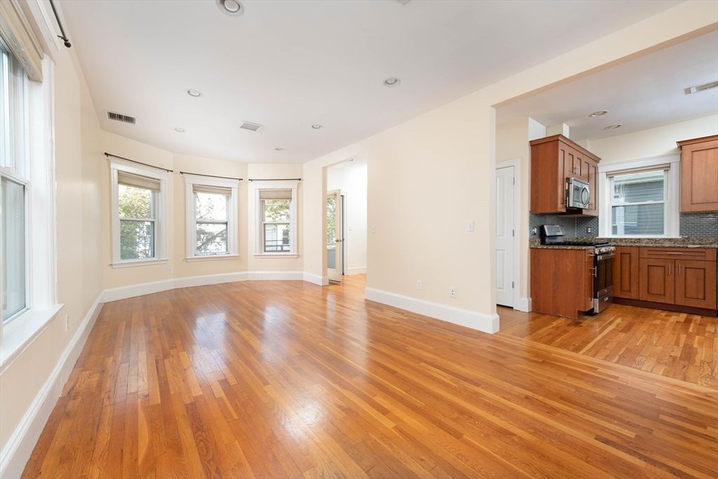 Empty room, Interior, Kitchen, Recessed Lighting, Wood Texture Flooring