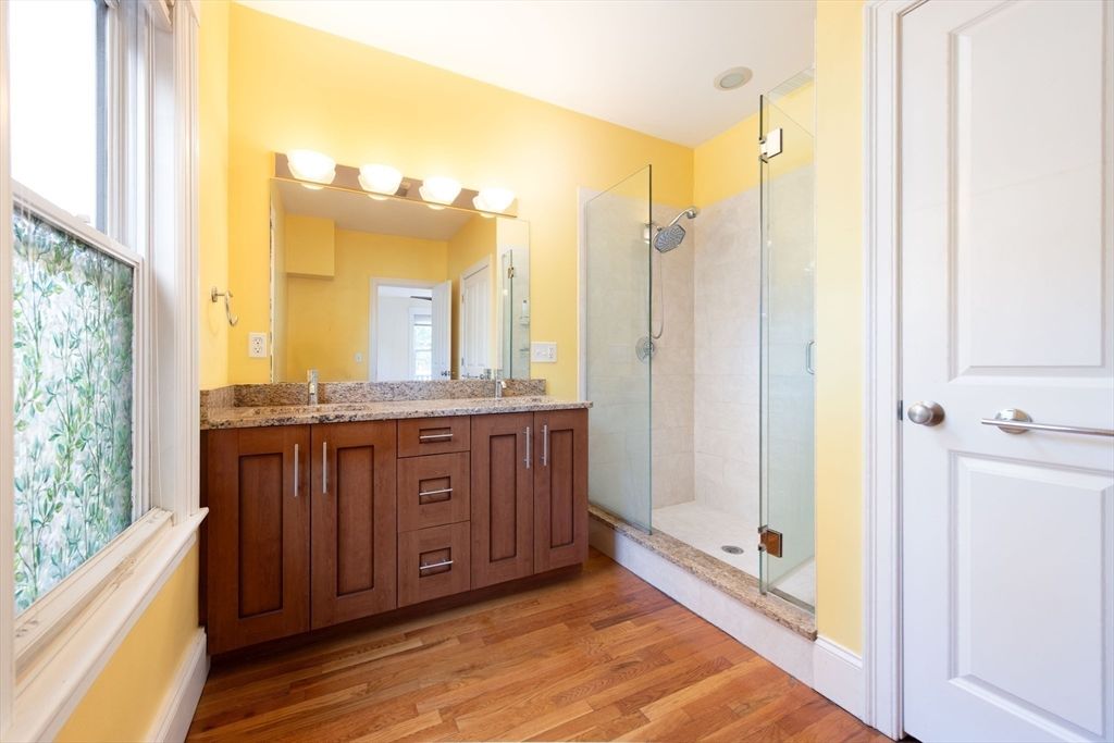 Bathroom, Glass Shower, Interior, Wood Texture Flooring