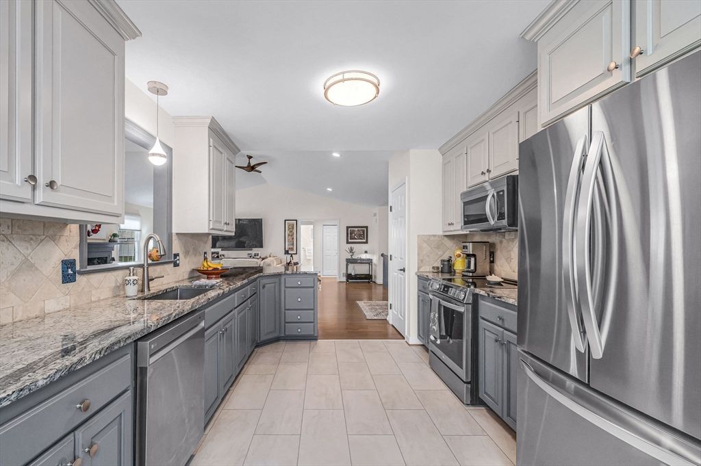 Interior, Kitchen, Pendant Lights, Stainless Steel Appliances, Wood Texture Flooring