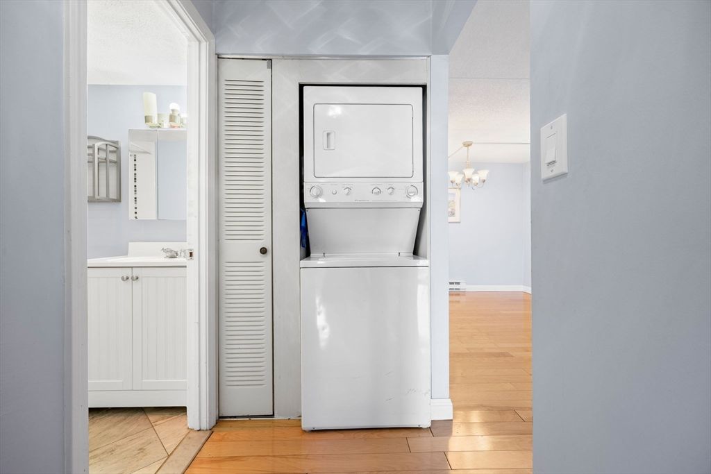 Chandelier, Interior, Utility Closets, Washer, Wood Texture Flooring
