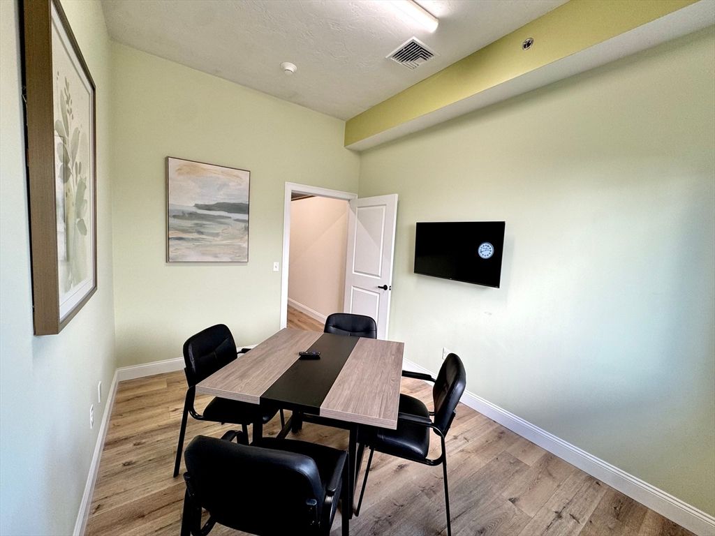 Dining room, Interior, Recessed Lighting, Wood Texture Flooring
