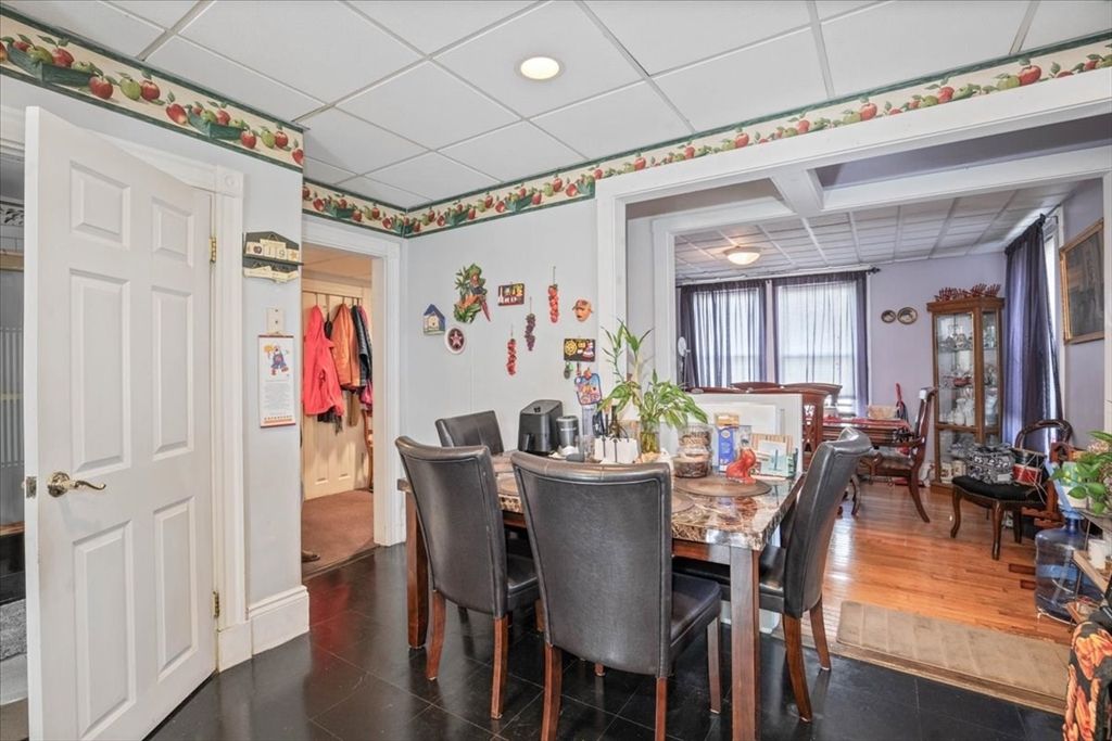 Dining room, Interior, Recessed Lighting, Wood Texture Flooring