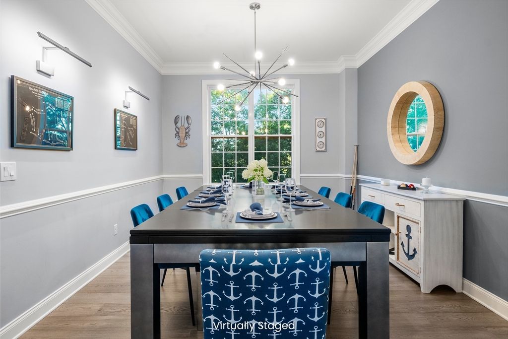 Dining room, Interior, Pendant Lights, Wood Texture Flooring