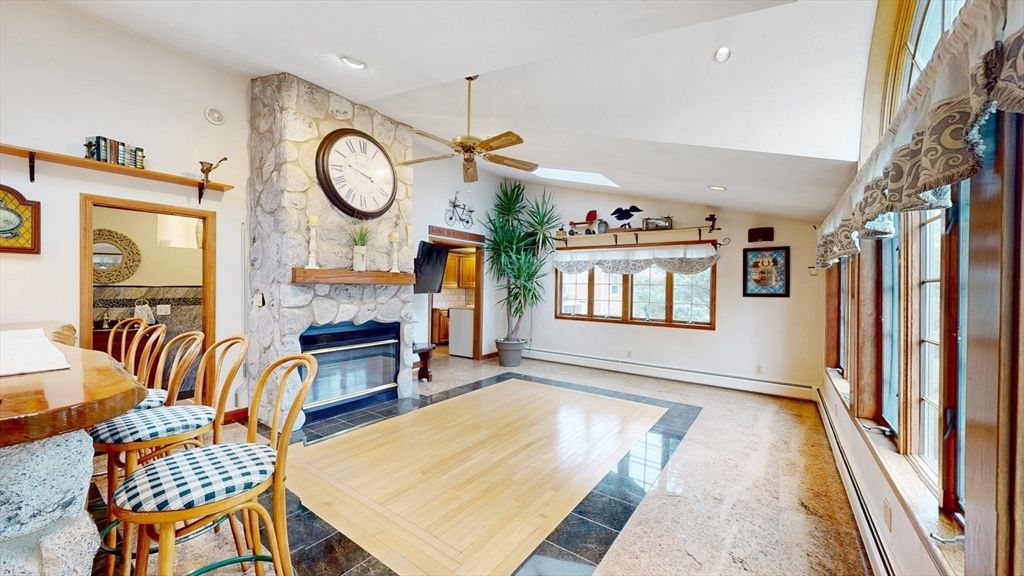 Fireplace, Interior, Recessed Lighting, Wood Texture Flooring