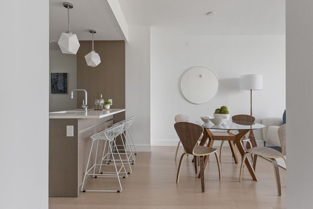 Dining room, Interior, Pendant Lights, Wood Texture Flooring