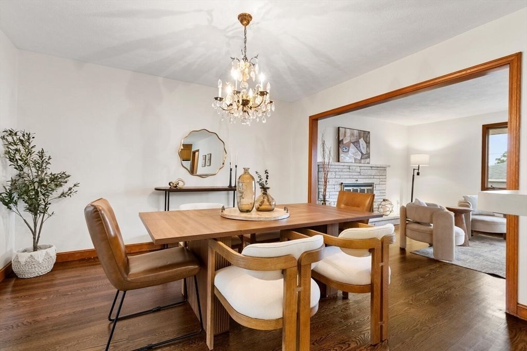 Chandelier, Dining room, Fireplace, Interior, Living room, Wood Texture Flooring