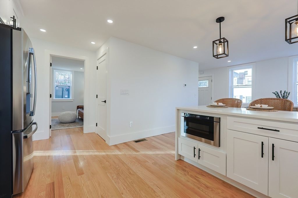 Interior, Kitchen, Pendant Lights, Recessed Lighting, Wood Texture Flooring