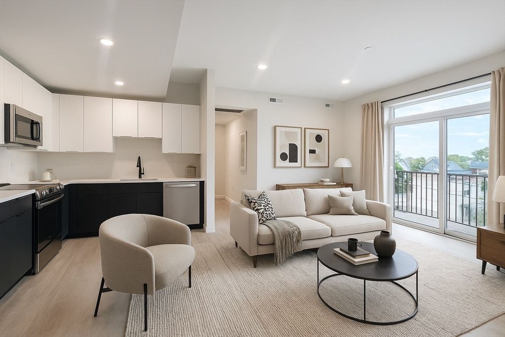 Interior, Kitchen, Living room, Recessed Lighting, Wood Texture Flooring