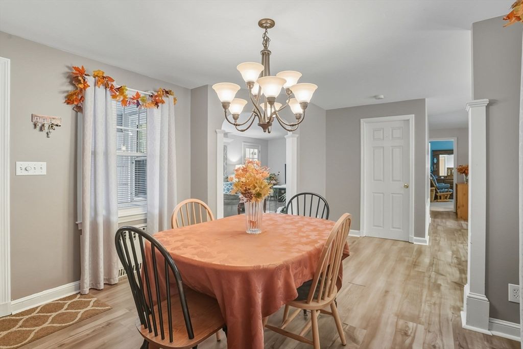 Chandelier, Dining room, Interior, Wood Texture Flooring