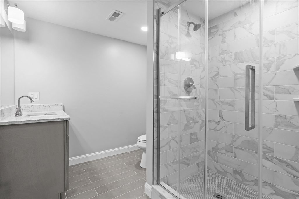 Bathroom, Glass Shower, Interior, Marble Walls, Recessed Lighting