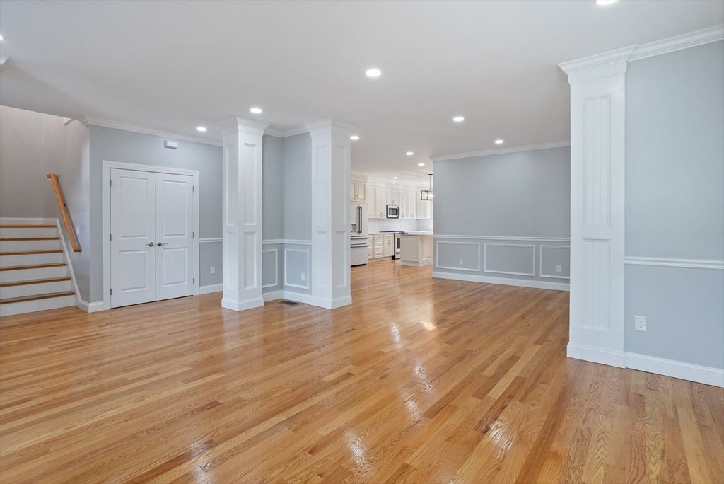 Empty room, Interior, Kitchen, Recessed Lighting, Wood Texture Flooring