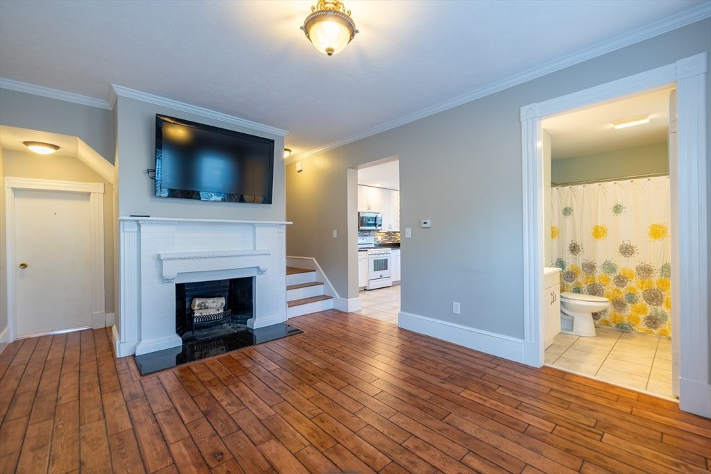 Bathroom, Fireplace, Interior, Wood Texture Flooring