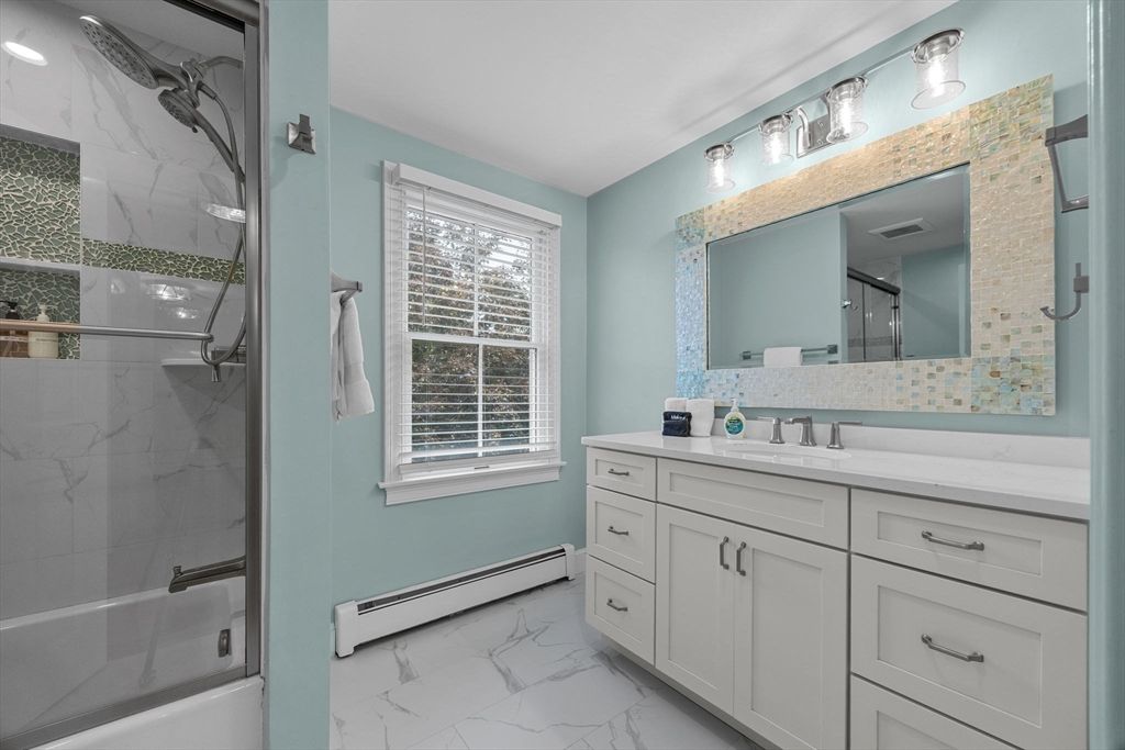 Bathroom, Dual Sink Vanities, Glass Shower, Interior, Marble, Marble Walls