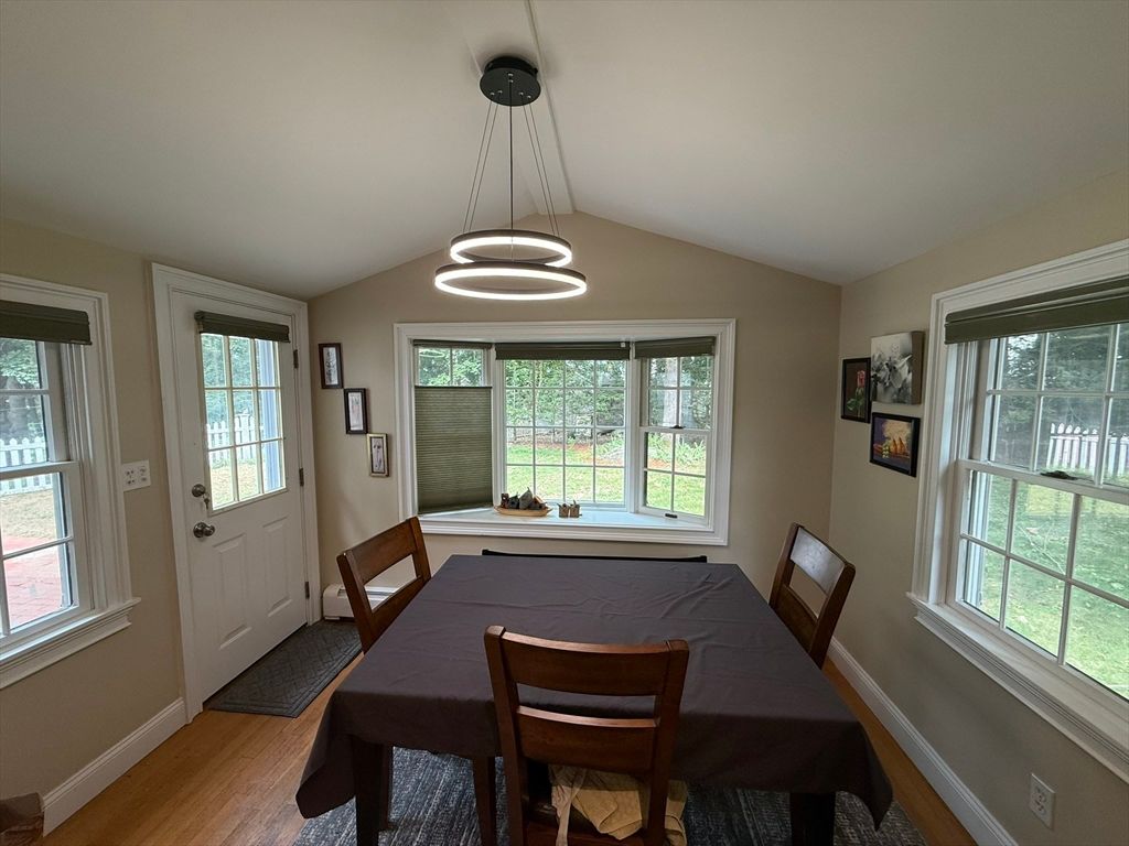 Dining room, Interior, Pendant Lights, Wood Texture Flooring