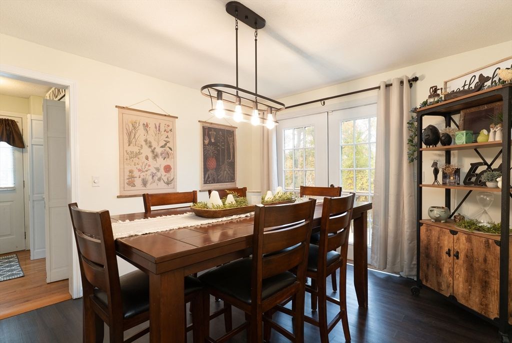 Dining room, Interior, Pendant Lights, Wood Texture Flooring