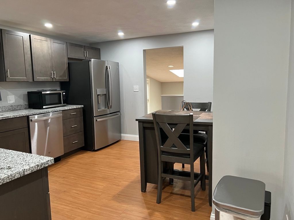 Dining room, Interior, Kitchen, Recessed Lighting, Wood Texture Flooring