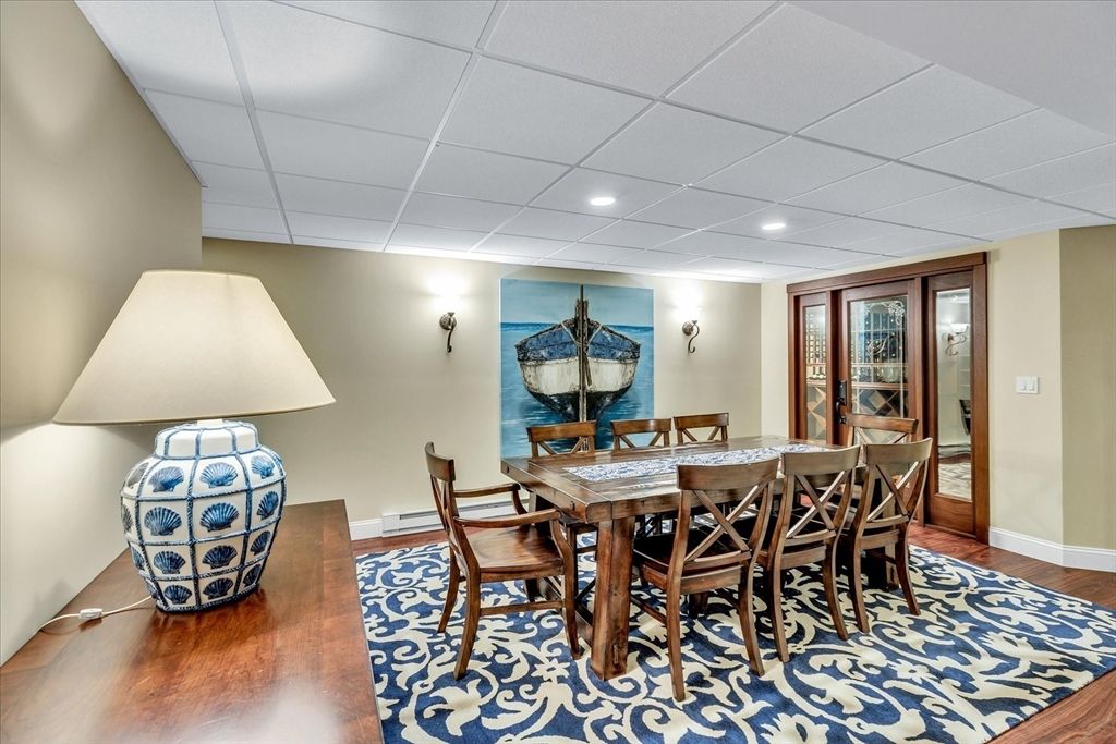 Dining room, Interior, Recessed Lighting, Wood Texture Flooring