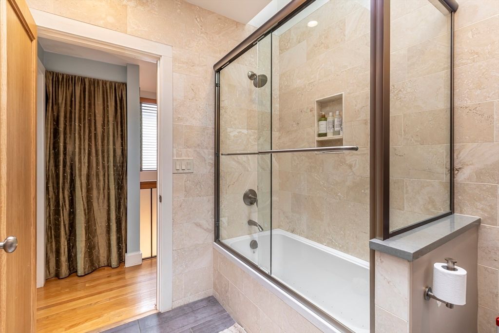 Bathroom, Glass Shower, Interior, Wood Texture Flooring