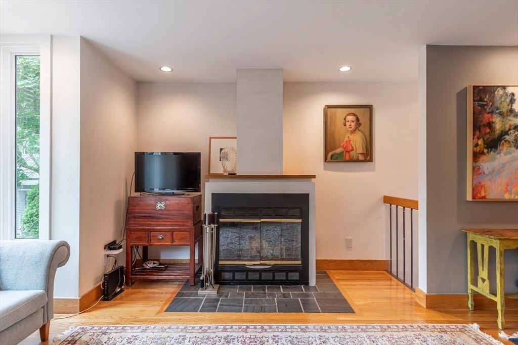 Fireplace, Interior, Recessed Lighting, Wood Texture Flooring
