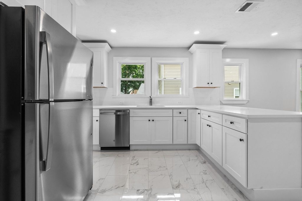 Interior, Kitchen, Marble, Recessed Lighting, Stainless Steel Appliances