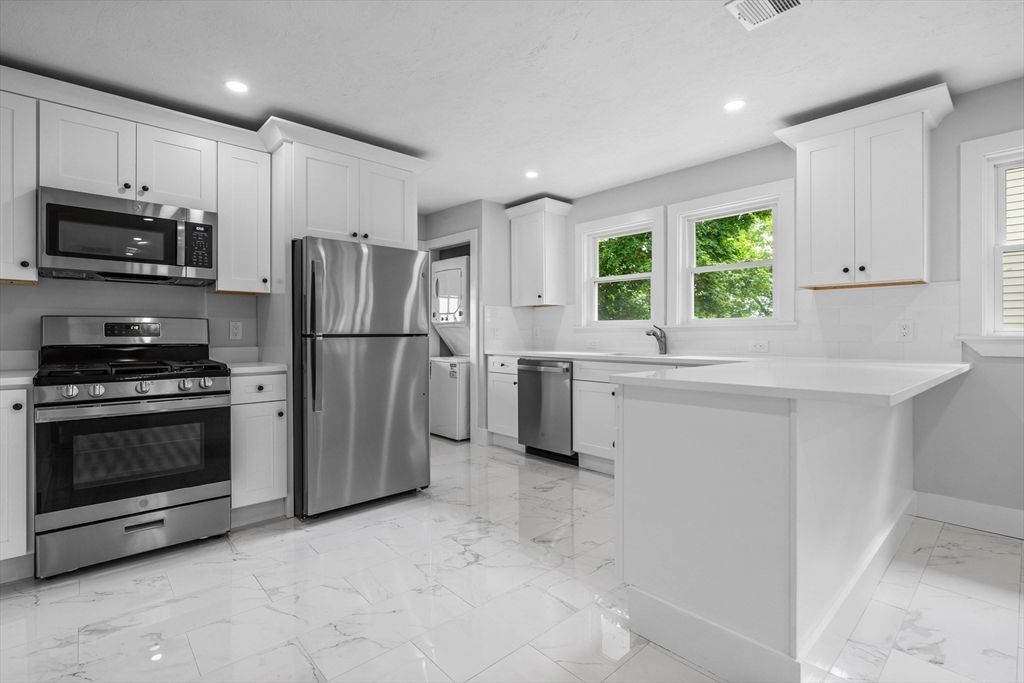 Interior, Kitchen, Marble, Recessed Lighting, Stainless Steel Appliances