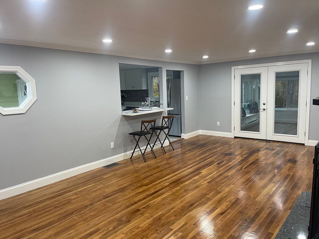 Empty room, Interior, Kitchen, Recessed Lighting, Wood Texture Flooring