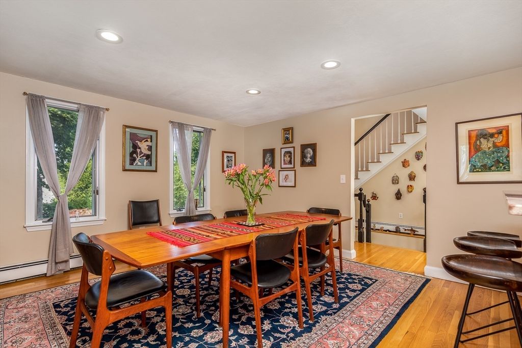 Dining room, Interior, Recessed Lighting, Wood Texture Flooring