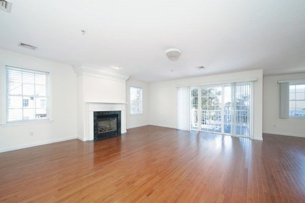 Empty room, Fireplace, Interior, Recessed Lighting, Wood Texture Flooring