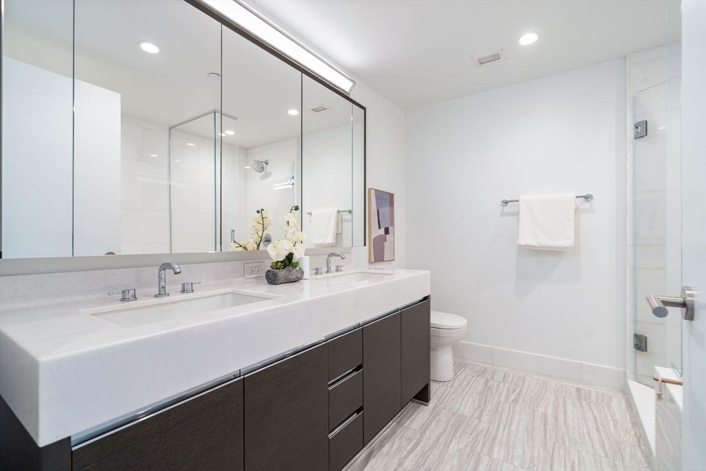 Bathroom, Dual Sink Vanities, Glass Shower, Interior, Recessed Lighting