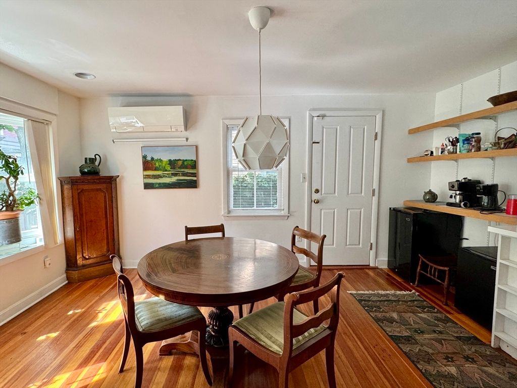 Dining room, Interior, Pendant Lights, Wood Texture Flooring