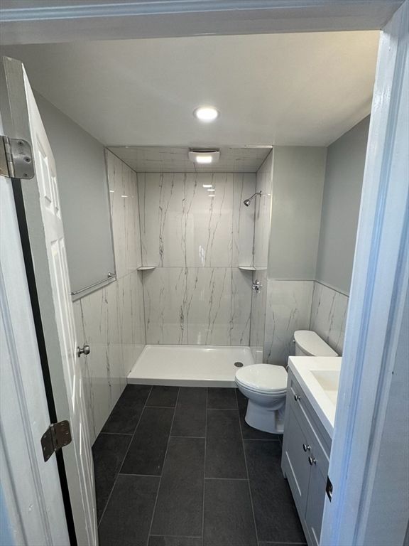 Bathroom, Glass Shower, Interior, Marble Walls, Recessed Lighting