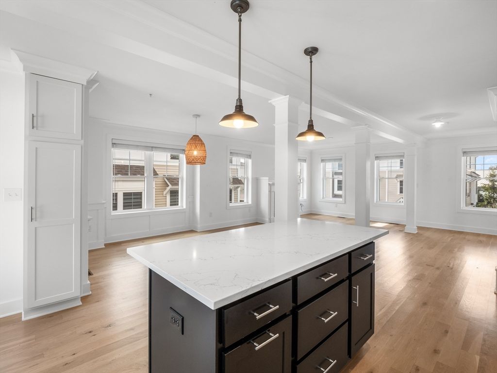 Interior, Kitchen, Pendant Lights, Wood Texture Flooring