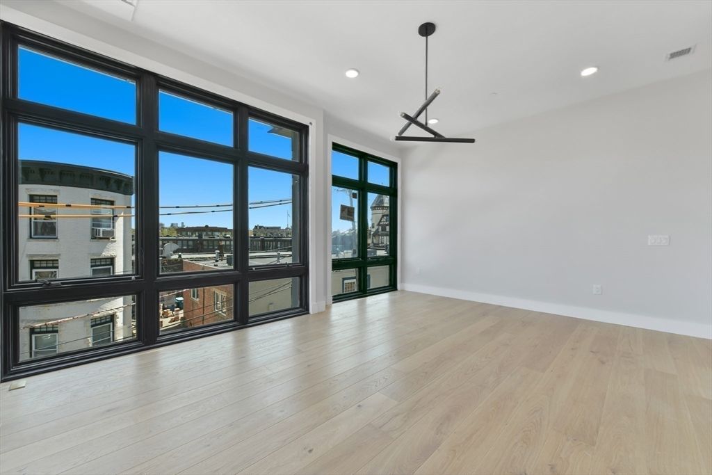 Empty room, Interior, Pendant Lights, Recessed Lighting, Wood Texture Flooring