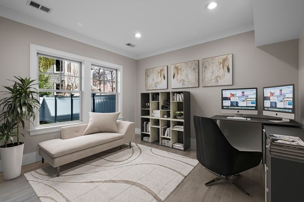 Home Office, Interior, Recessed Lighting, Wood Texture Flooring