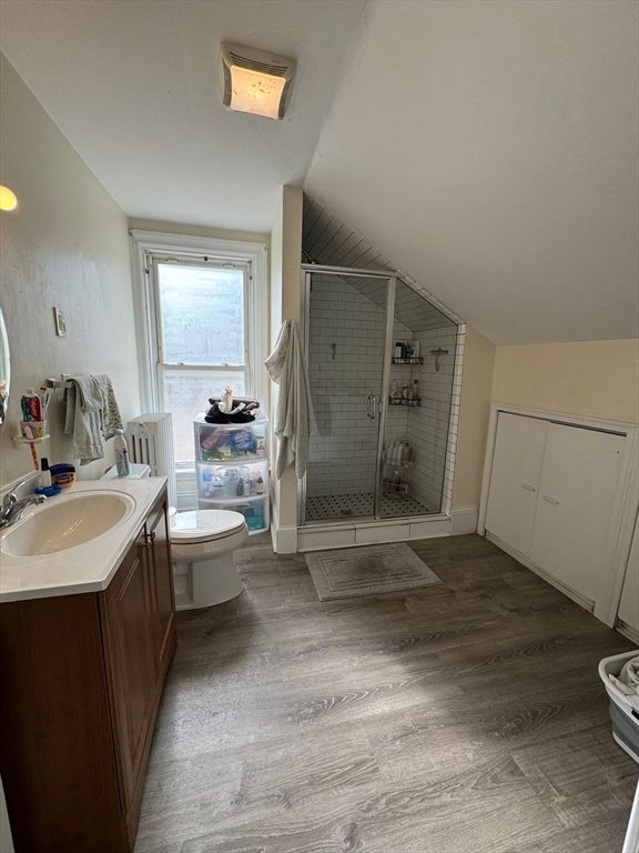 Bathroom, Glass Shower, Interior, Wood Texture Flooring