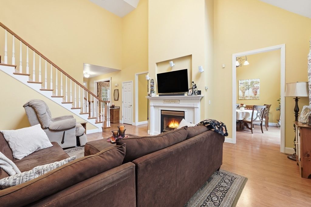 Dining room, Fireplace, Interior, Living room, Wood Texture Flooring