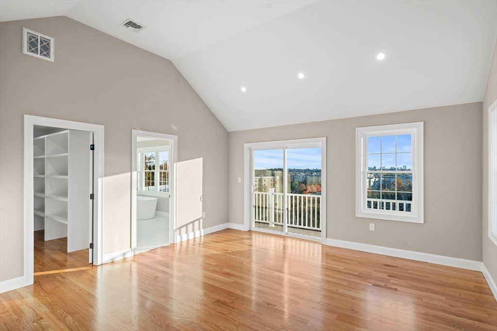 Empty room, Interior, Recessed Lighting, Wood Texture Flooring
