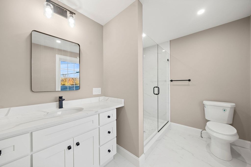 Bathroom, Glass Shower, Interior, Marble, Recessed Lighting