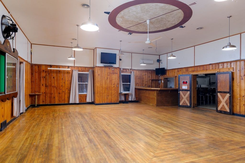 Interior, Kitchen, Pendant Lights, Stainless Steel Appliances, Wood Texture Flooring, Wooden Walls