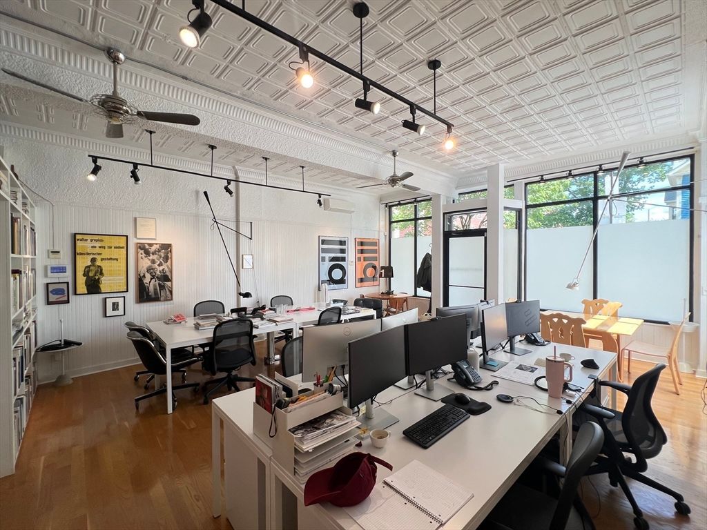 Home Office, Interior, Pendant Lights, Wood Texture Flooring