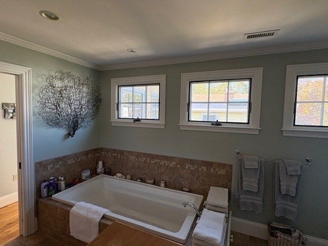Bathroom, Interior, Recessed Lighting, Wood Texture Flooring