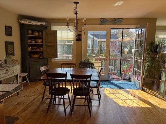 Dining room, Interior, Pendant Lights, Wood Texture Flooring
