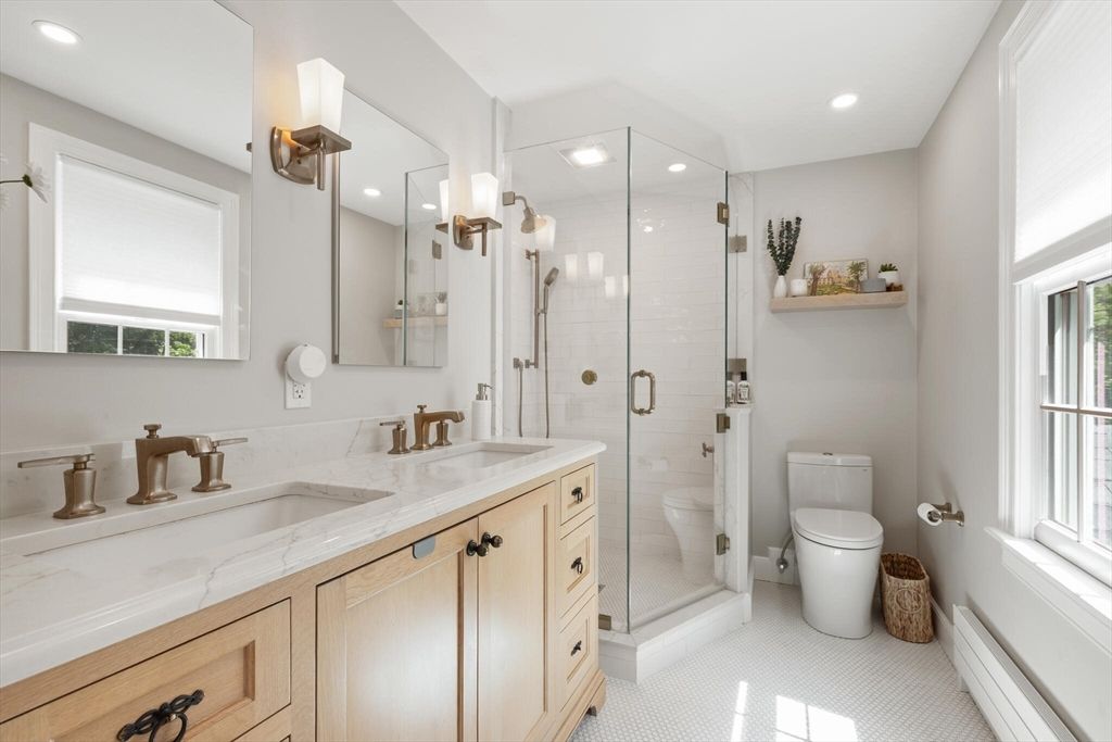 Bathroom, Dual Sink Vanities, Glass Shower, Interior, Recessed Lighting