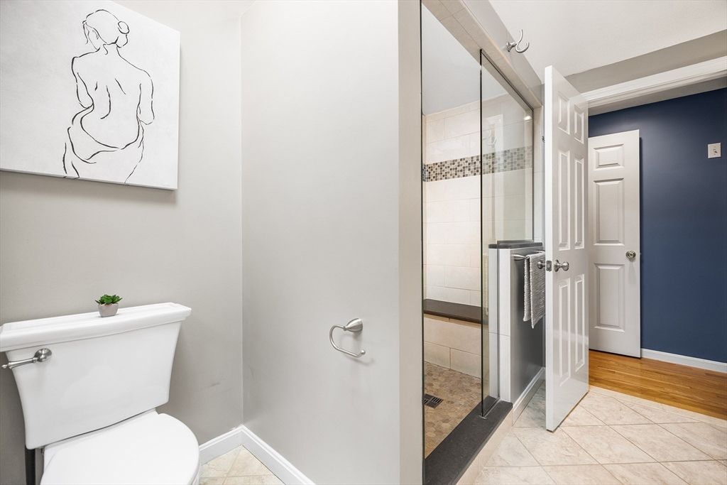 Bathroom, Glass Shower, Interior, Wood Texture Flooring