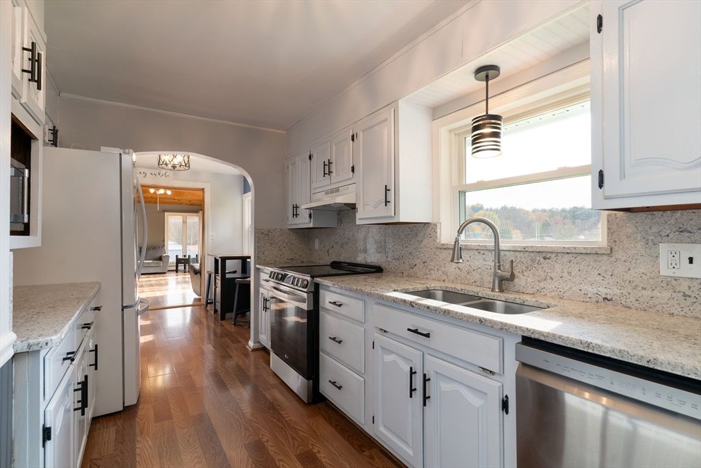 Interior, Kitchen, Pendant Lights, Stainless Steel Appliances, Wood Texture Flooring