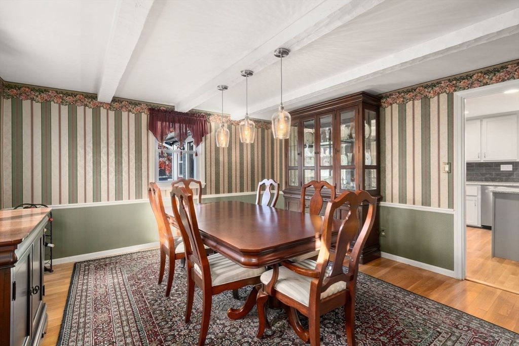 Dining room, Interior, Pendant Lights, Wood Texture Flooring