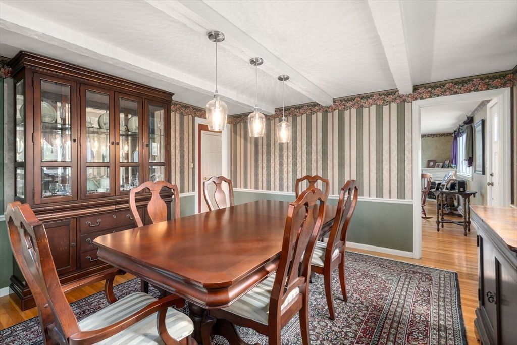 Dining room, Interior, Pendant Lights, Wood Texture Flooring