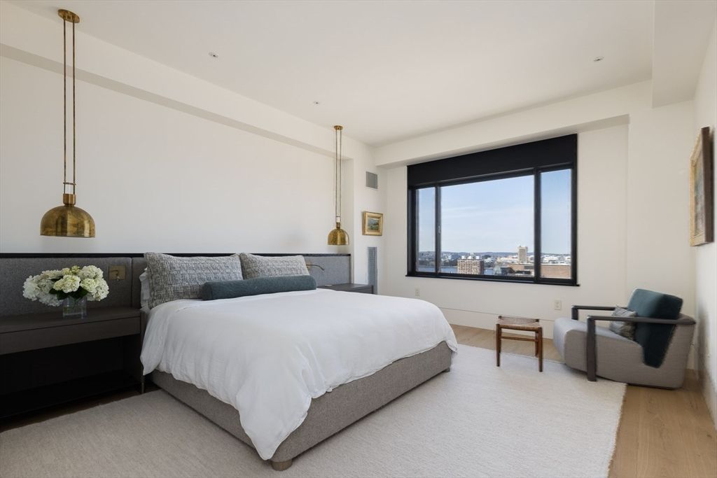 Bedroom, Interior, Pendant Lights, Recessed Lighting, Wood Texture Flooring